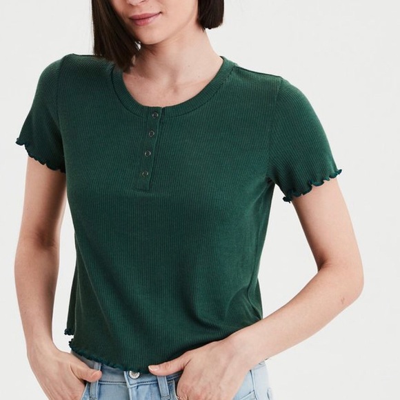 Ae Ribbed Lettuce Edge Tshirt 